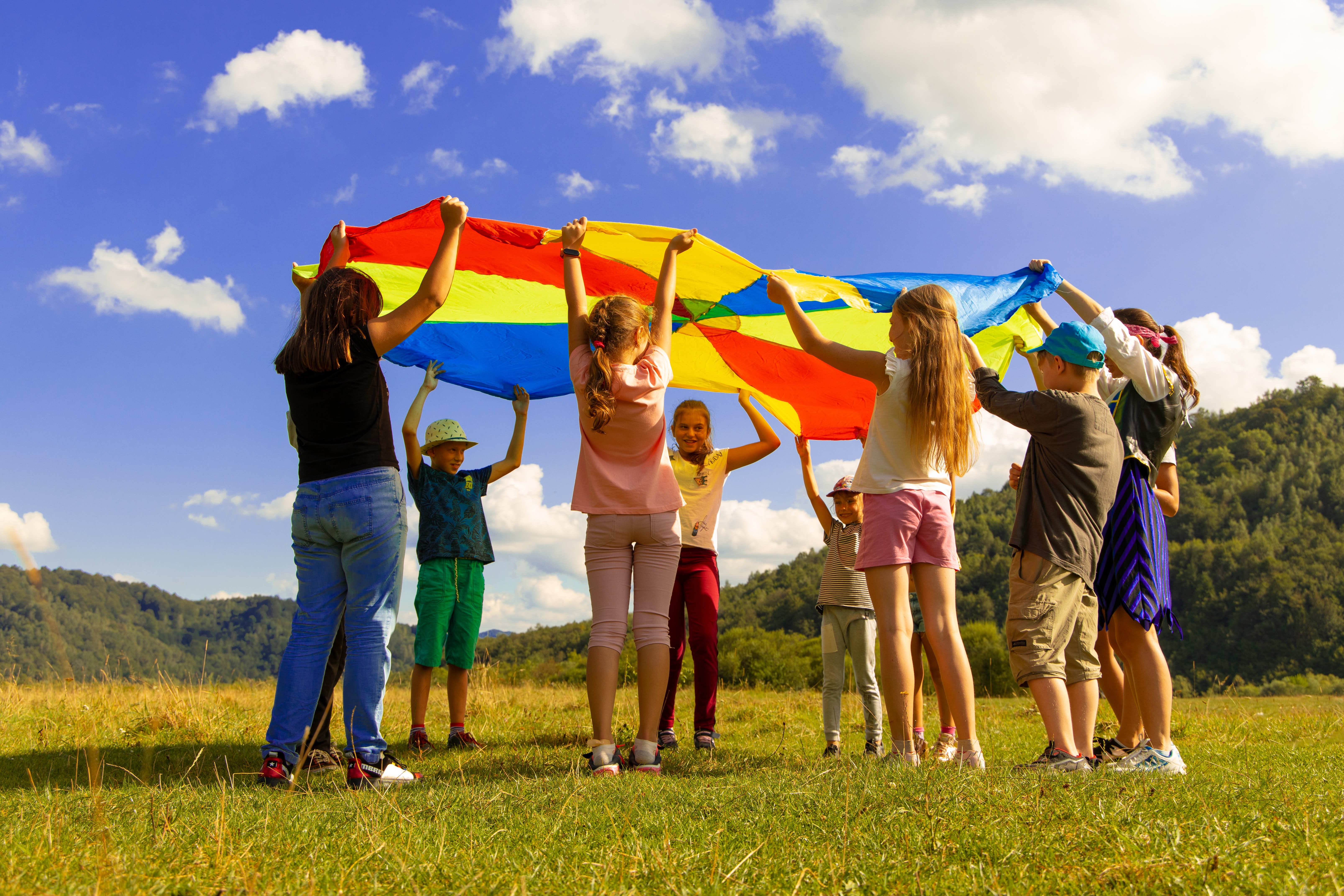 Kids playing with a kite